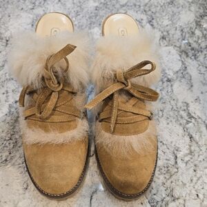 Coach Brown Suede Mules with Fur Trim